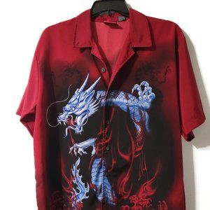 Street Culture Men's Dragon Shirt Size Large Red Short Sleeve